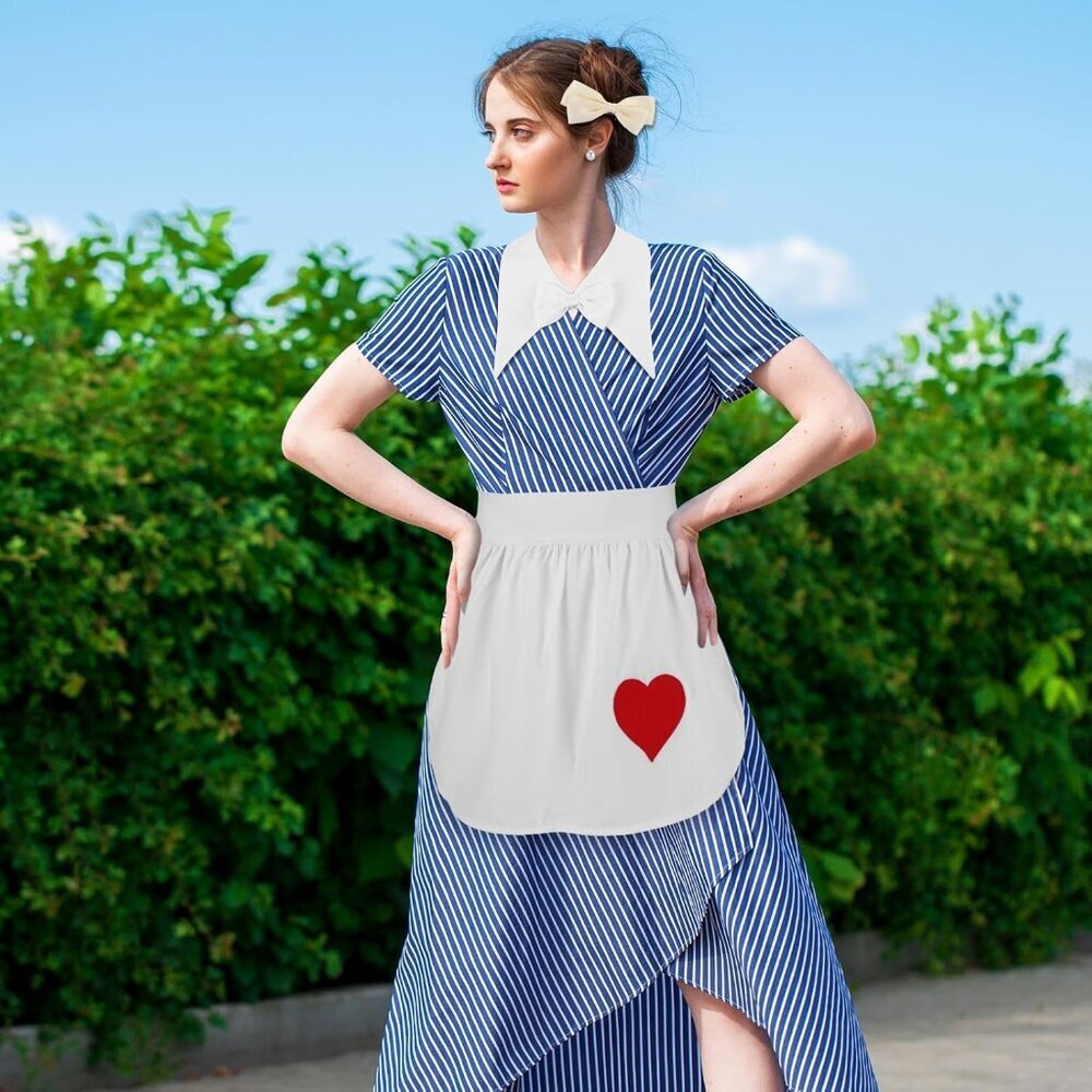 1950s Women's Retro Costume Set Housewife Dress Apron Collars Bow Headband - Picture 6 of 6